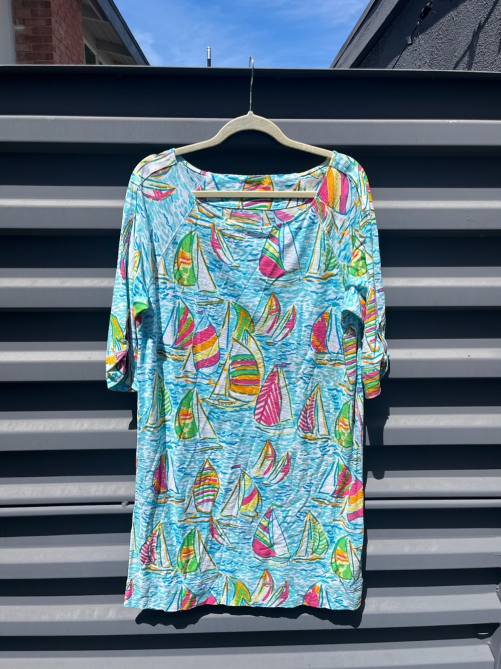 Lily Pulitzer Bright Sailboat Print Tunic dress- Aqua Base with Multicolor Sails